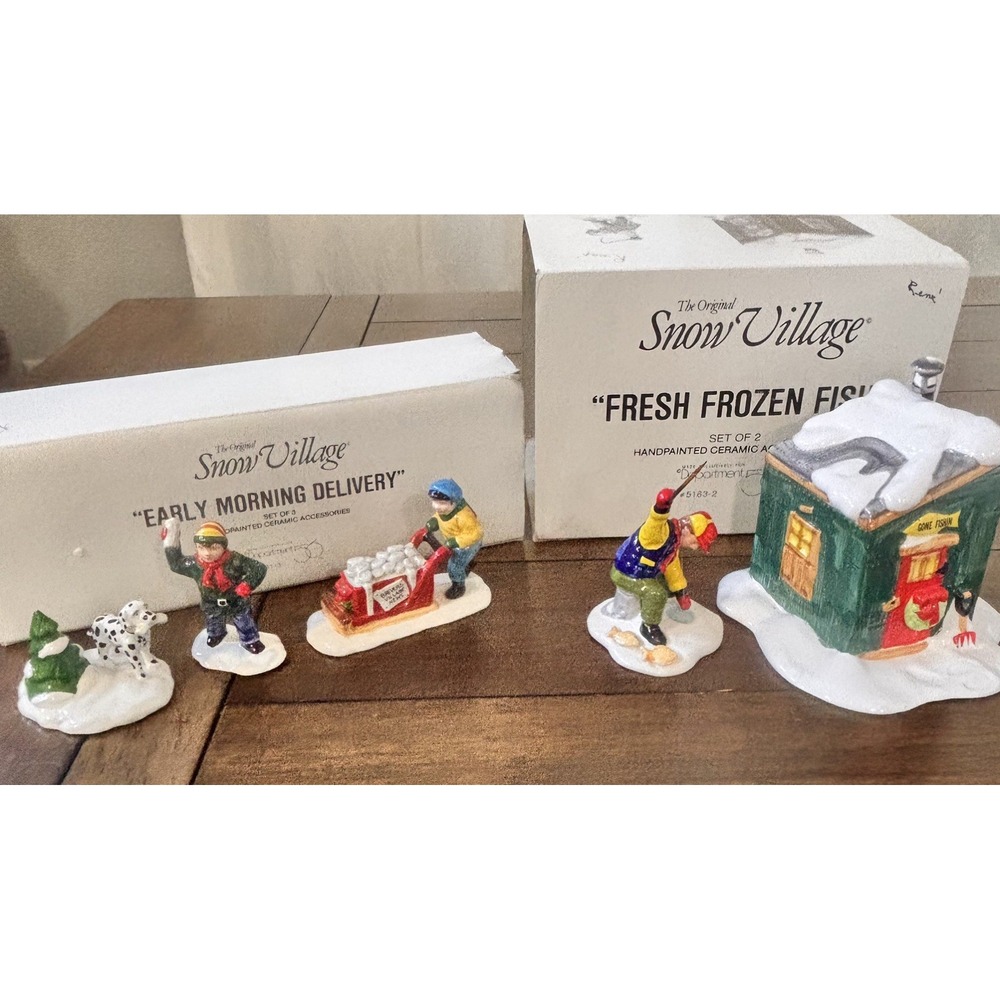 Dept 56 Original Snow Village Lot Early Morning Delivery/Fresh Frozen Fish READ